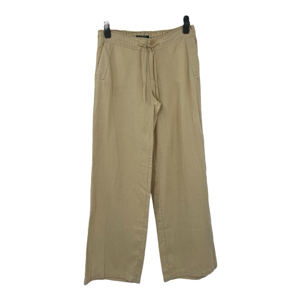 Lauren Ralph Lauren Linen Wide-Leg Drawstring Waist Tan Pants SZ 6